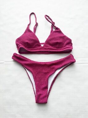Deep Fuchsia Textured Bikini Top & Cheeky Bottoms Set